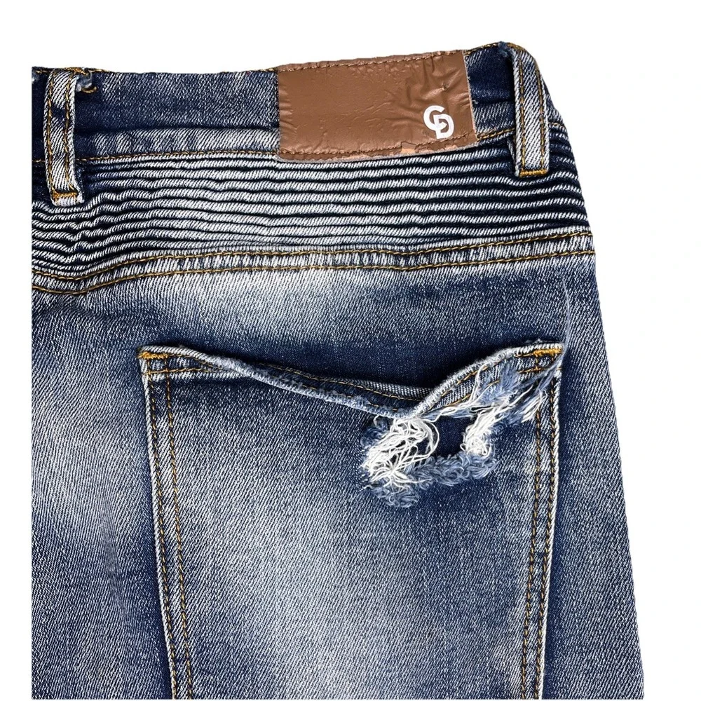 Crysp Denim Mens Mid-Rise Distressed Moto Biker Skinny Stretch‎ Jeans 36x32